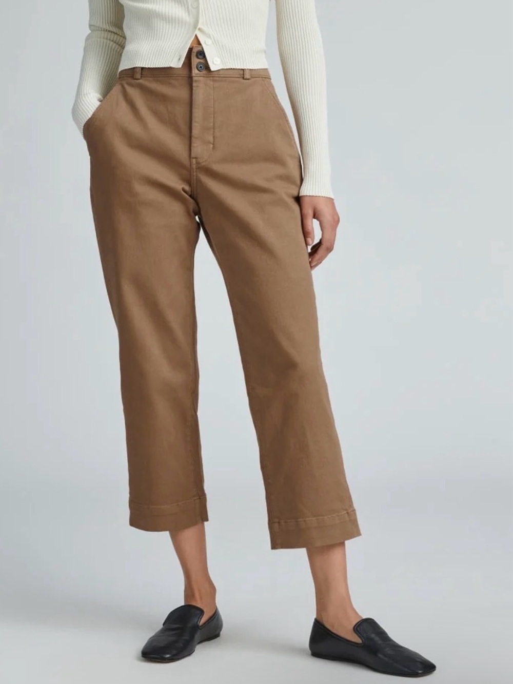 Everlane Organic Straight-Leg Crop Pants Toasted Coconut Brown 8